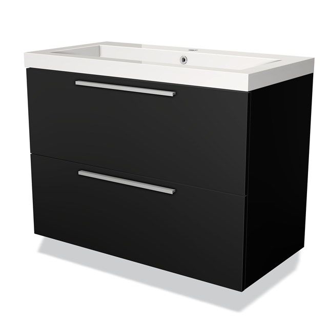 Maxaro Badkamermeubel 90cm Modulo Mat Zwart 2 Lades Vlak Wastafel Mineraalmarmer - 6095849115187