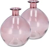 DK design Vase à fleurs modèle rond - 2x - verre de couleur claire - rose pâle - D13 x H15 cm