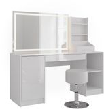 Vicco Sherry Kaptafel set met kruk – 158.2 cm 4 delen Wit/wit hoogglans