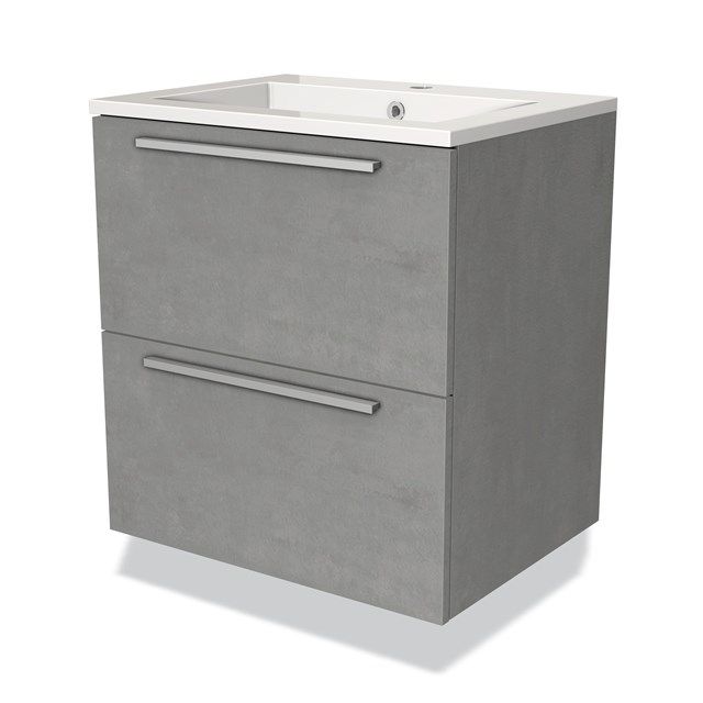 Maxaro Badkamermeubel 60cm Modulo Lichtgrijs Beton 2 lades Vlak Wastafel Mineraalmarmer