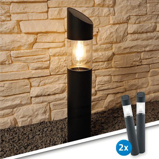 RexTech Solar Tuinverlichting Ivar - Set van 2 - Zwart - RVS - IP44 - Met Dimfunctie