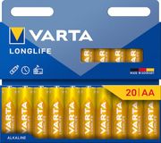 VARTA Batterijen AA, 20 stuks, Longlife, alkaline, 1,5 V | Formaat LR6, Made in Germany, tot 10 jaar houdbaar, voor afstandsbediening, wandklok, radio, wekker of zaklamp