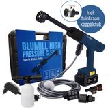 BluMill Hogedrukreiniger op Accu - Draadloze Hogedrukspuit - 6 in 1 Spuitkop - 5 m Waterslang - Voor Auto, Tuin en Camping