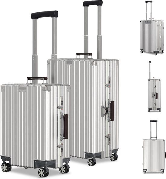 Voyagoux ICON Koffer Set S/L - Aluminium - Zilver - TSA Slot - 2 Delig