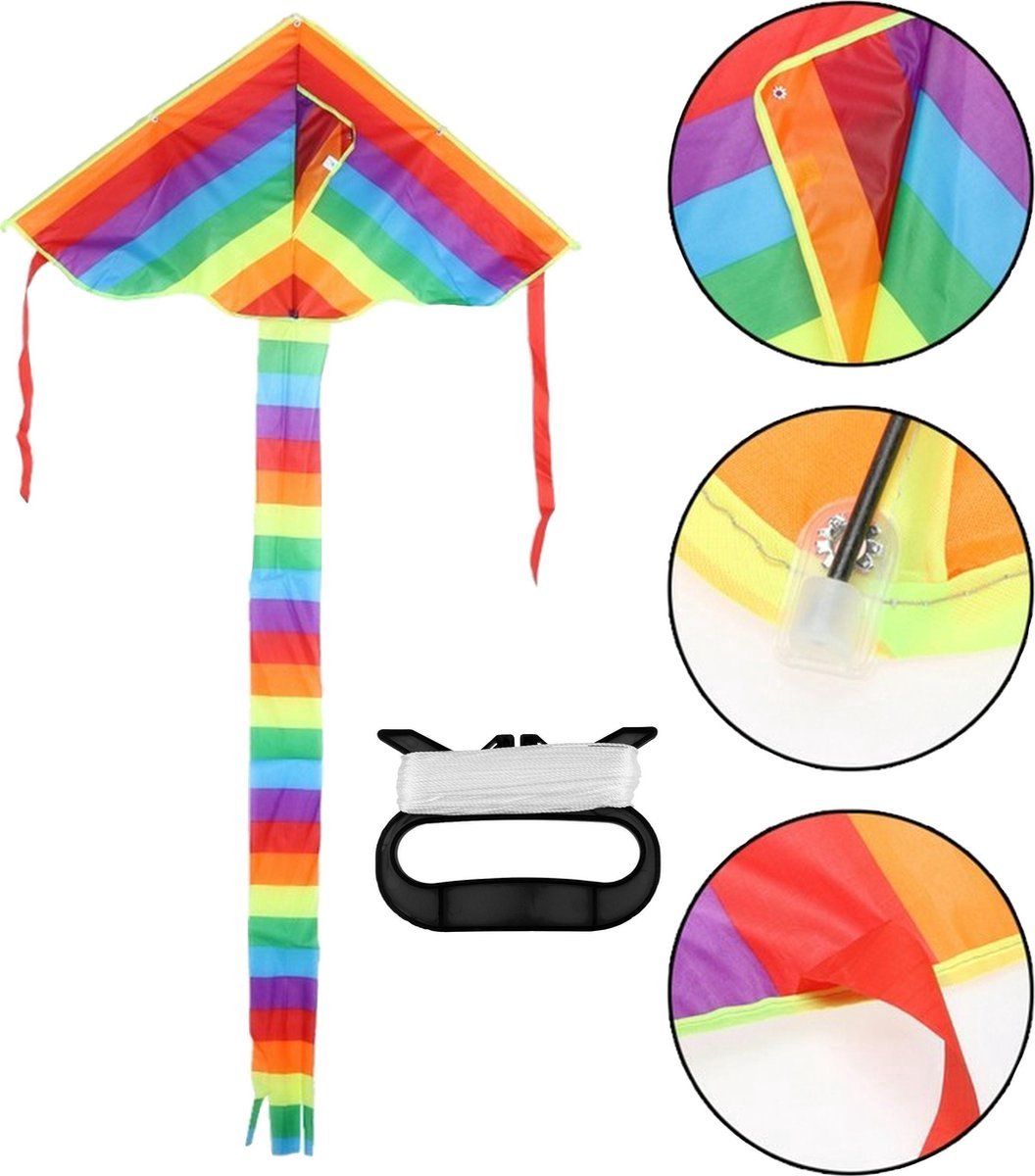 Cerf Volant Vlieger XL - Regenboog staartvlieger - 170 x 87 x 290 cm - 2 Stuks