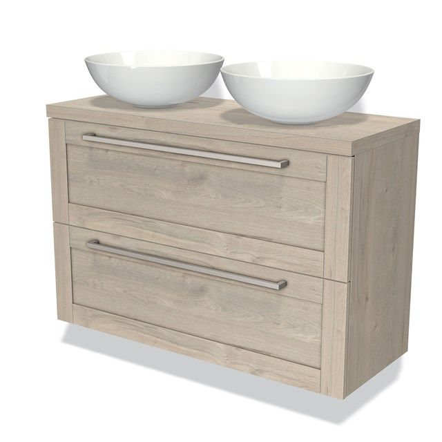Maxaro Badkamermeubel Modulo Plato Slim Lichtgrijs Eiken 100cm 2 Lades