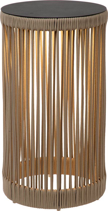 Lucide PINGI - Oplaadbare Vloerlamp Binnen/Buiten - Accu/Batterij - Ø 33,5 cm - LED 3 StepDim - 1x3W 3000K - IP44 - Taupe
