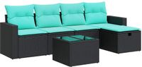 vidaXL 6-delige Loungeset met kussens, polyrattan, zwart