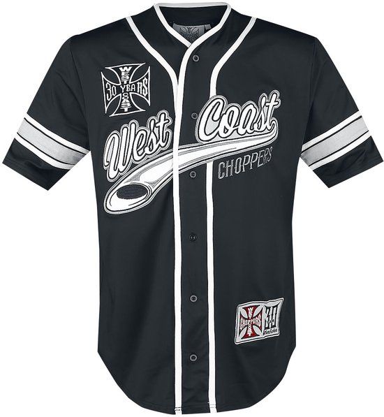 West Coast Choppers 30 Years Anniversary Limited Baseball Jersey Shirt met korte mouwen zwart-wit