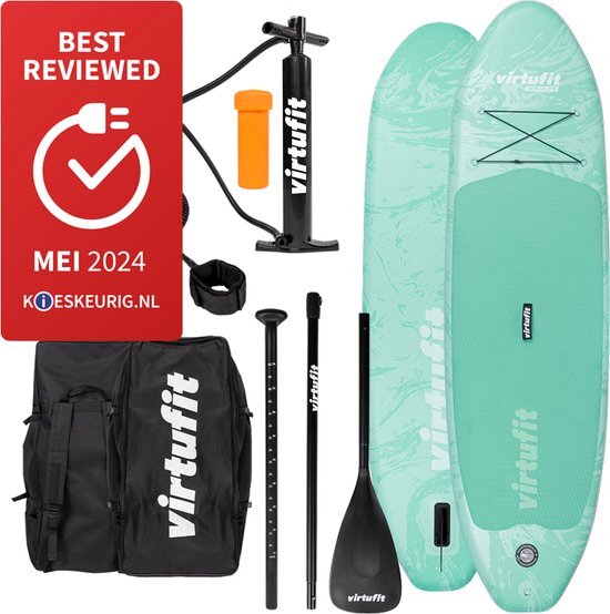 VirtuFit Supboard Ocean 275 - Mint - Stand Up Paddle Board - Supboard Opblaasbaar - Voor beginners en gevorderden - Verstelbare peddel - Max. 150 kg - Met accessoires en draagtas