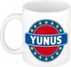 Bellatio Decorations - Yunus voornaam - koffiemok - beker - wit/blauw - 300 ml - Cadeau - Heren - Collega - Vaderdag - Verjaardag