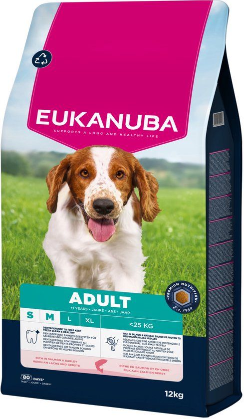 Eukanuba Adult Small & Medium Breed - Hondenbrokken - Zalm Gerst 12 kg