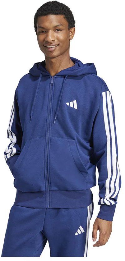 Adidas Essentials 3 Stripes Fleece Sweatshirt Met Rits Blauw M / Regular Man