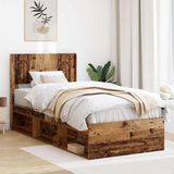 vidaXL Bedframe met opbergruimte en hoofdbord Oud hout 100 x 200 cm
