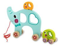 Jamara Kidiwood Pull-along Elephant Family 3pcs Wooden Toy Blue