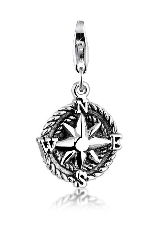 Nenalina Dames Bedel Anhänger Kompass Reise Oxid Windrose 925 Silber