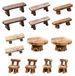 Banc miniature, style vintage, 14 pièces, comprenant 12 bancs + 2 tables, en résine, marron