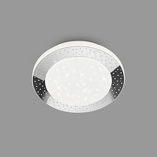 Briloner Leuchten - LED-plafondlamp met sterrendecoratie, LED-plafondlamp badkamer IP44, geperforeerd decor, neutraal wit licht, Ø 280 mm, chroom-wit