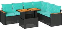 vidaXL - 7-delige Loungeset met kussens, polyrattan, zwart
