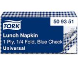 Tork Lunchservet Blauw Geruit, 1/4 gevouwen, 1-laags, 33 x 33 cm, 8 x 400 servetten, 509351
