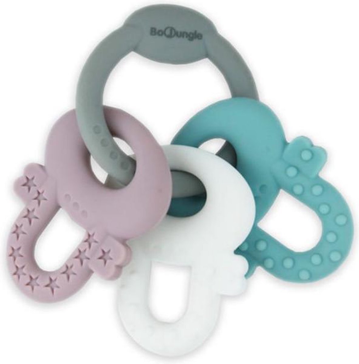 Bo Jungle B-Keys Siliconen Grijpspeelgoed - Sleutelset - (Grey,White,Blue,Pink)