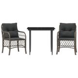 Ensemble de bistro 3 pièces avec coussins poly rotin gris