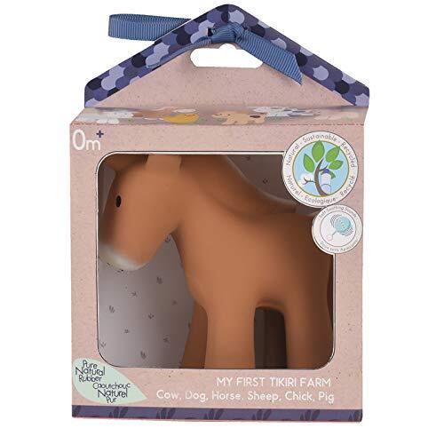 Tikiri 8595016 rammelaar van natuurlijk rubber, in geschenkdoos, paard, badspeelgoed, voor baby's en kinderen vanaf 0+ maanden