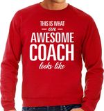 Bellatio Decorations Awesome Coach - geweldige trainer cadeau sweater rood heren - bedankje / verjaardag cadeau M