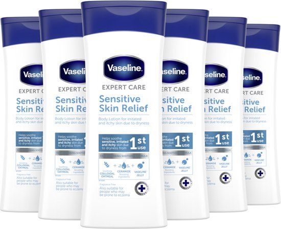 6x Vaseline Bodylotion Sensitive Skin Relief - 400 ml - Parfumvrij