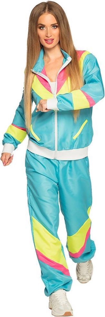 partycorner Boland Trainingspak Retro Babe Dames Polyester Blauw/geel Maat L