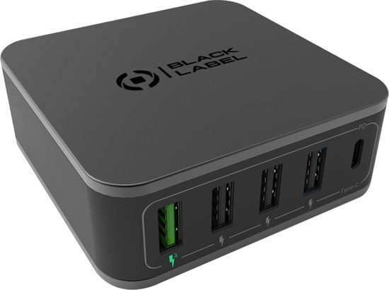 Celly Black Label Oplader / Powerstation 60W 4x USB-A 1x USB-C
