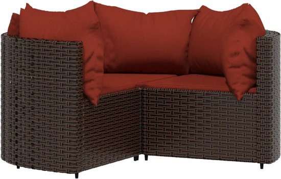 vidaXL 4-delige Loungeset met kussens poly rattan bruin