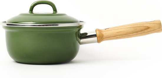 BK Indigo Ronde Geëmailleerde Soeppan met Deksel - 16 cm/1.22L, Groen