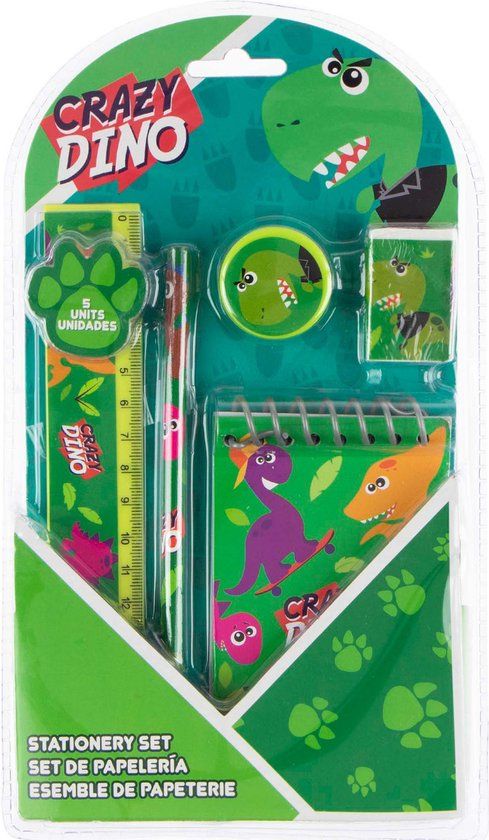 Kids Licensing Schrijfset Crazy Dino - Groen - 5-delig