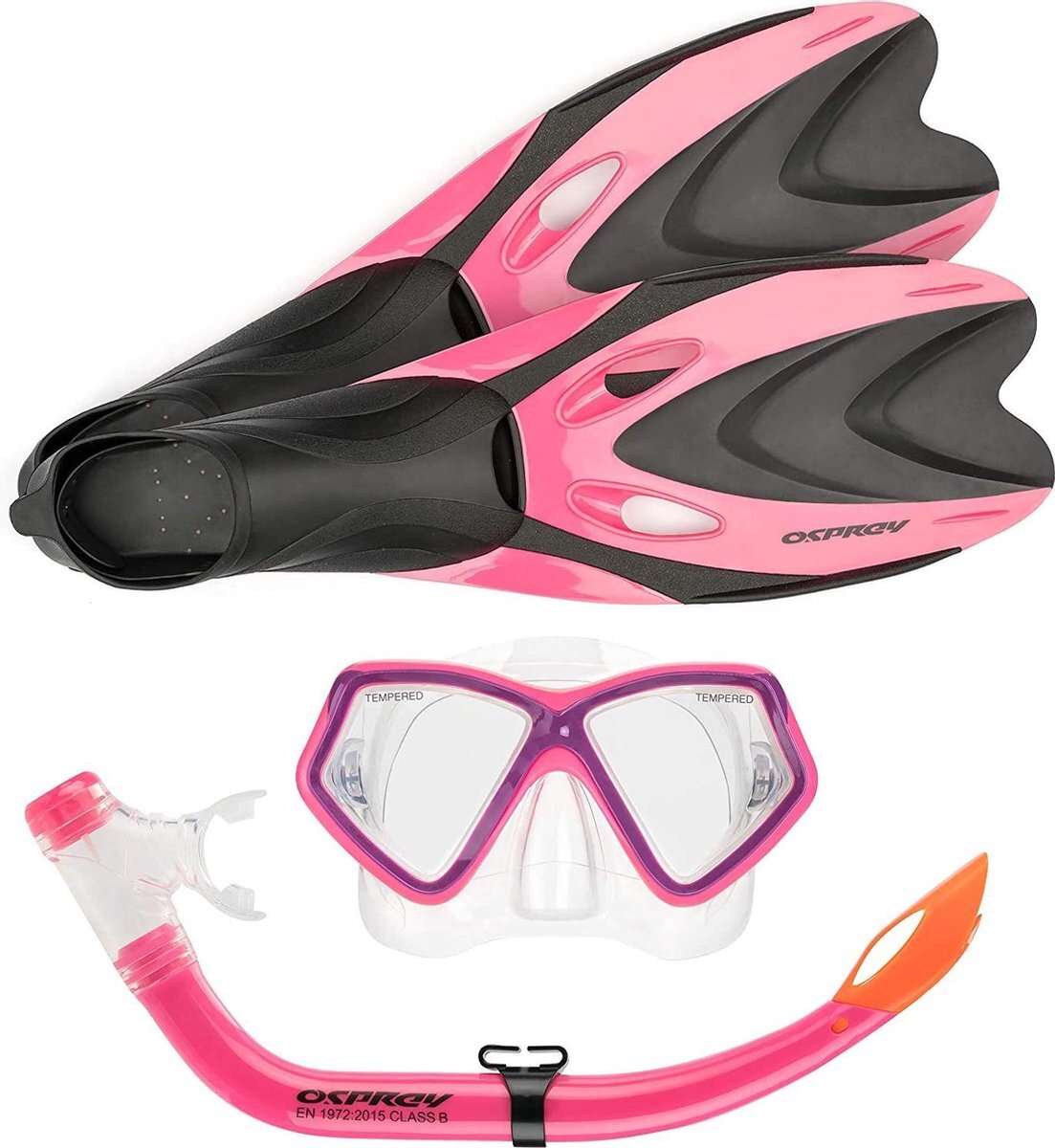 Osprey Snorkelset Junior Siliconen Zwart/roze 5-delig Maat Xxs