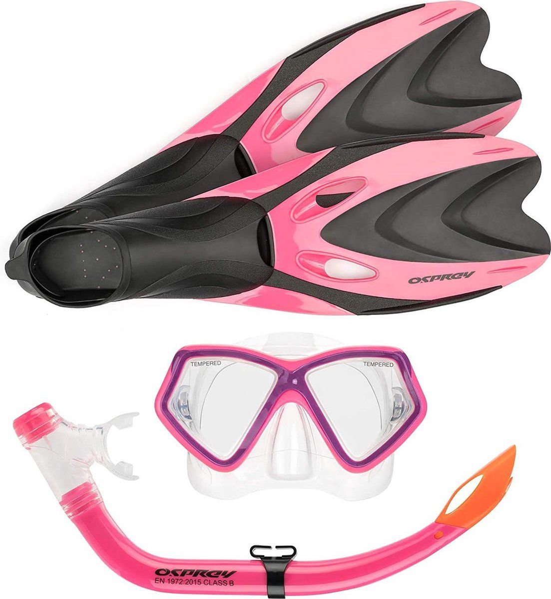 Osprey Snorkelset Junior Siliconen Zwart/roze 5-delig Maat XXS
