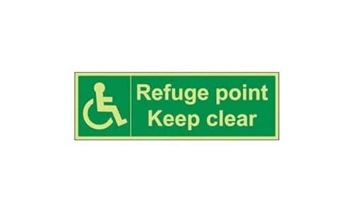 V Safety VSafety Glow In The Dark Refuge Point Keep Clear Sign - 450mm x 150mm - Rigid Plastic