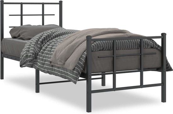 vidaXL Bedframe met hoofd- en voeteneinde metaal zwart 75x190 cm