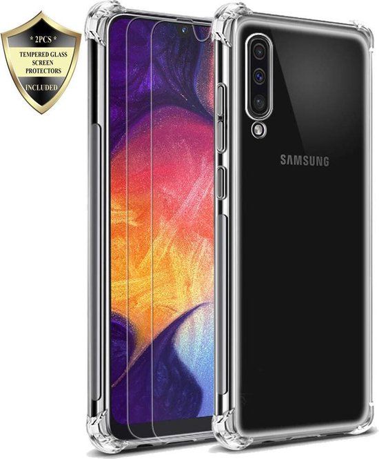 ZT Accessoires Samsung Galaxy A30 Case - Anti Shock Hybrid Soft Case + 2X Tempered Glass Screenprotector