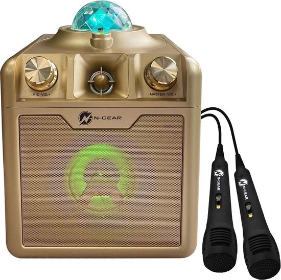 N-Gear Disco Star 710 Gold - Draadloze Karaoke Bluetooth Speaker - Sterrenprojector - 2 Microfoons