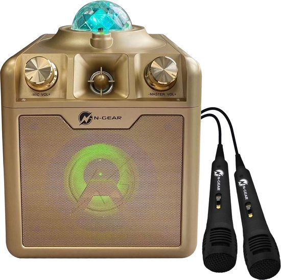 N-GEAR Disco Star 710 Gold - Bluetooth Karaoke Speaker with Star Projector & 2 Microphones