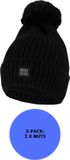 Heatkeeper Thermo Muts + Pompon Dames - Zwart - One Size - 2-Pack