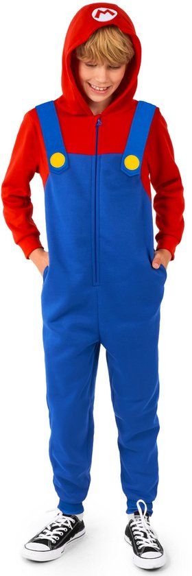 OppoSuits Mario Kids Onesie - Nintendo Huispak - Kinder Kleding voor Mario Outfit - Carnaval - Rood - Maat: L - 134/140 - 146/152 - 10-12 Jaar