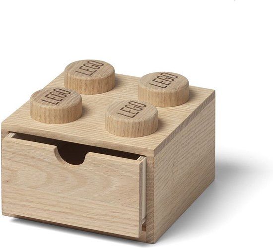 Lego Wooden Collection - Wood Storage Box Desk Drawer Brick 4 - Beige - Eikenhout