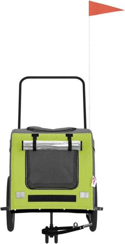 vidaXL Hondenfietstrailer - Oxford - Stof - en - IJzer - Groen - en - Grijs - voor Honden