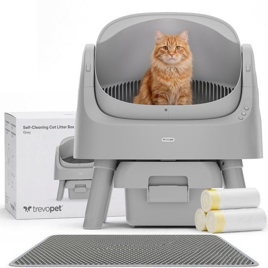 TrevoPet® Automatische Kattenbak - Zelfreinigend & Veilig - Grijs