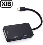 XIB Mini Displayport naar DVI VGA en HDMI / 3-in-1 adapter / Mini DP to DVI + VGA + HDMI - Zwart