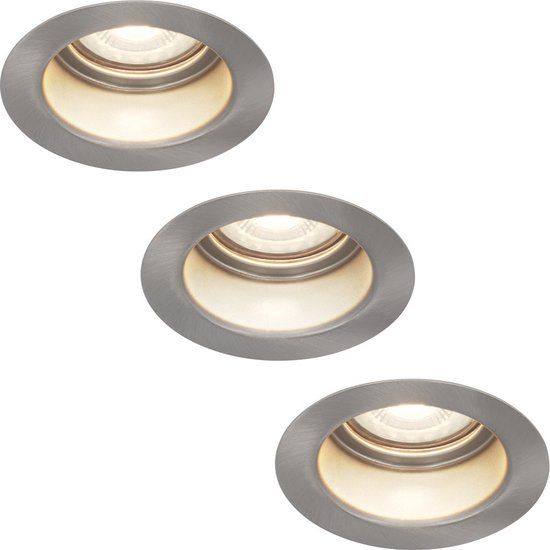 HOFTRONIC Set van 3 Mari LED platte inbouwspots - 6 Watt - 570 Lumen - 4000K Neutraal wit - GU10 - RVS