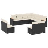 vidaXL 11-delige Loungeset met Kussens, Poly Rattan, Zwart