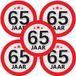 Bellatio Decorations 65 jaar leeftijd sticker - 15x - rond - Dia 9 cm - 65 jaar verjaardag - jubileum - leeftijd versiering